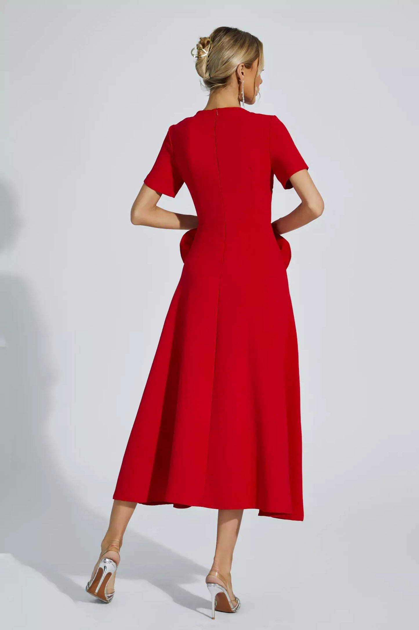 Grace Floral Aplike Kısa Kollu Midi Elbise