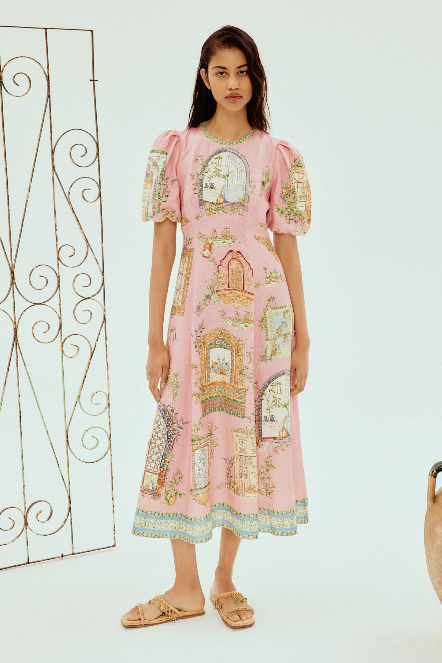 Renaissance Window Pembe Balon Kol Elbise