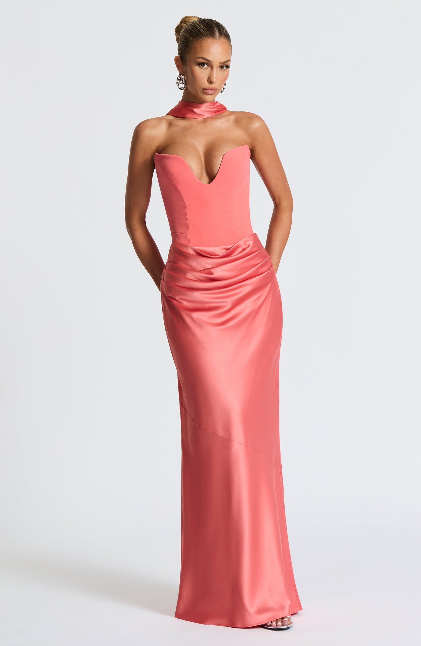 Bernadette Saten Maxi Etek – Mercan Pembe