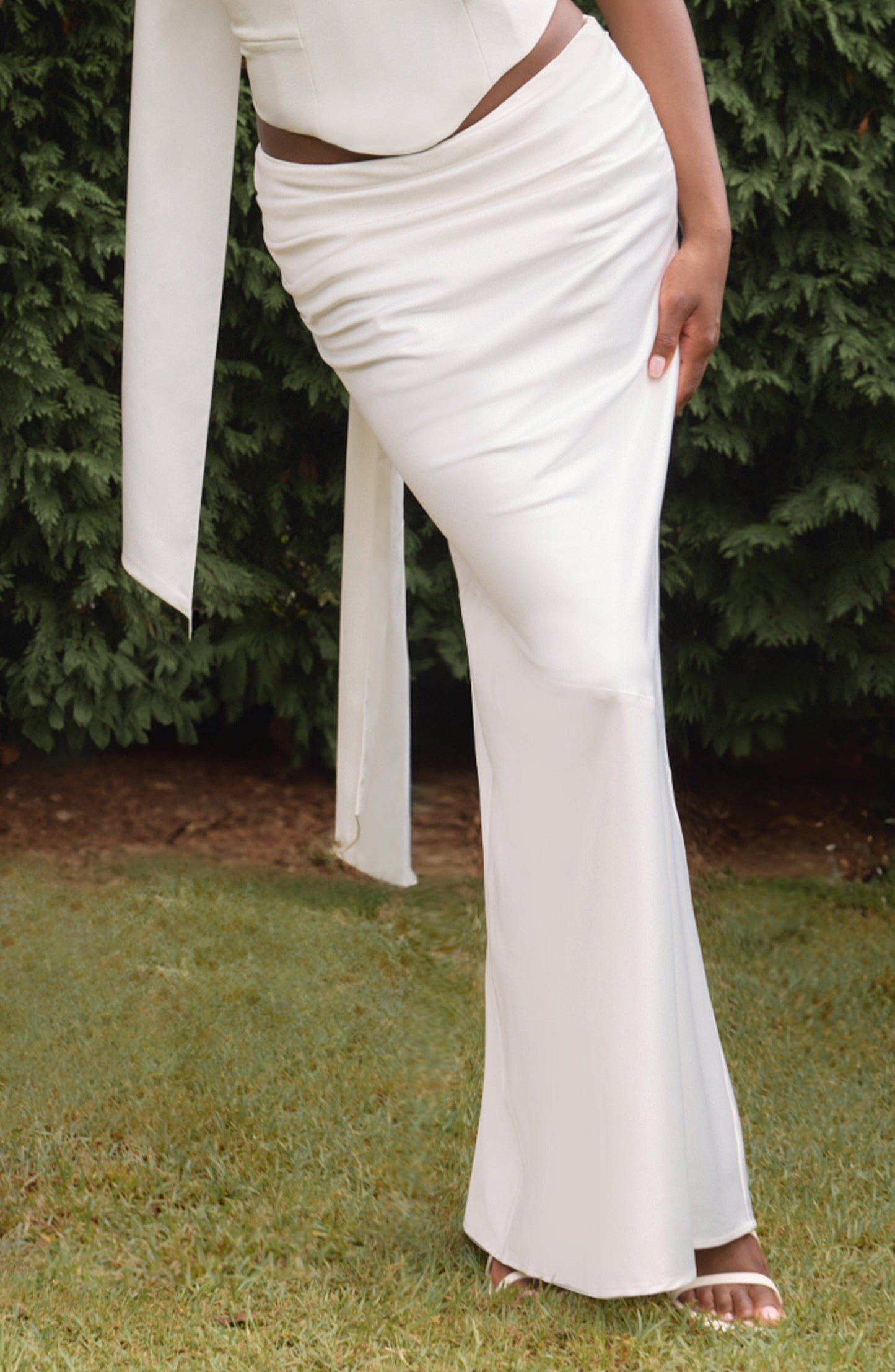 Bernadette Saten Maxi Etek – Ekru