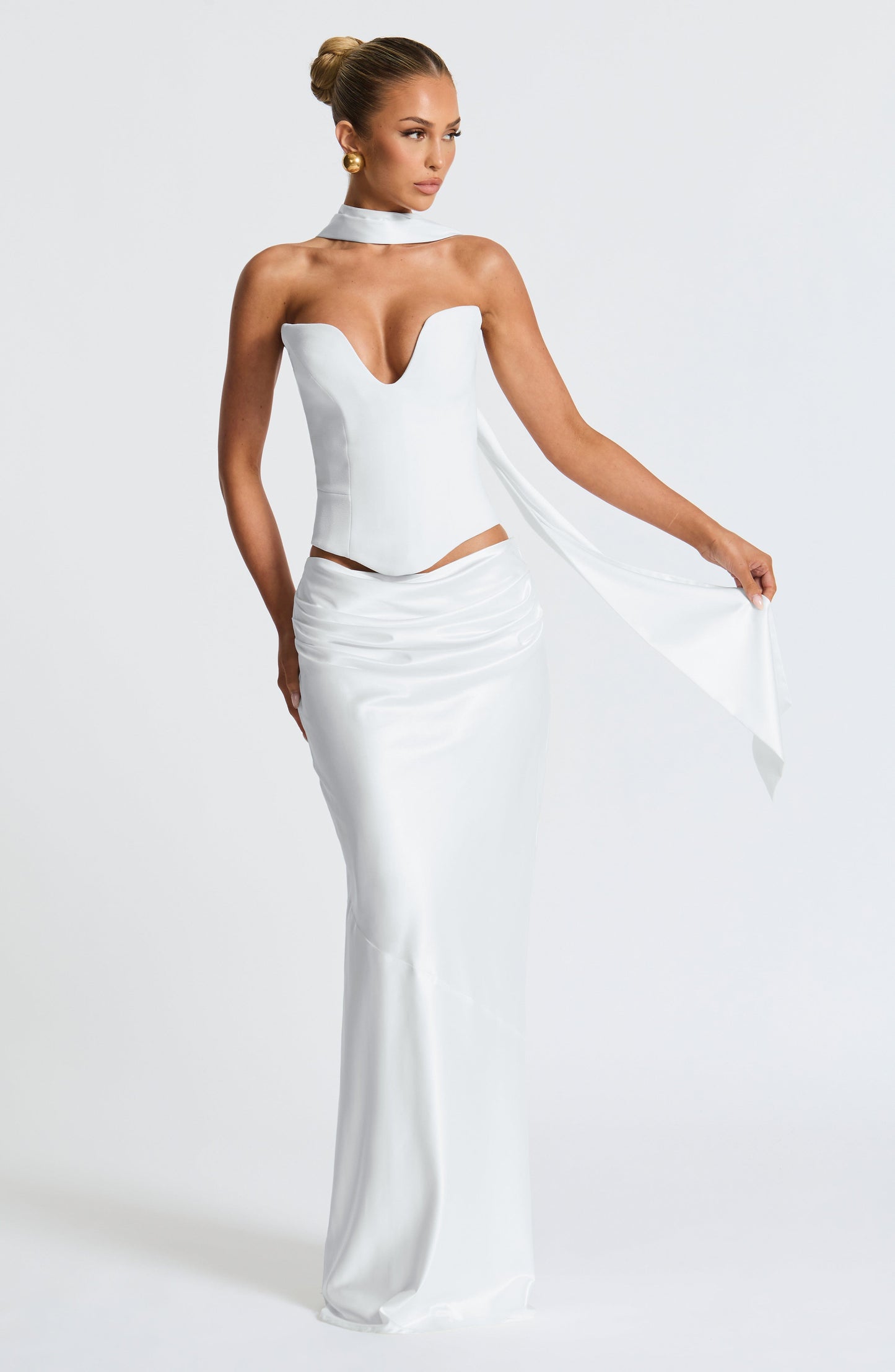 Bernadette Saten Maxi Etek – Ekru