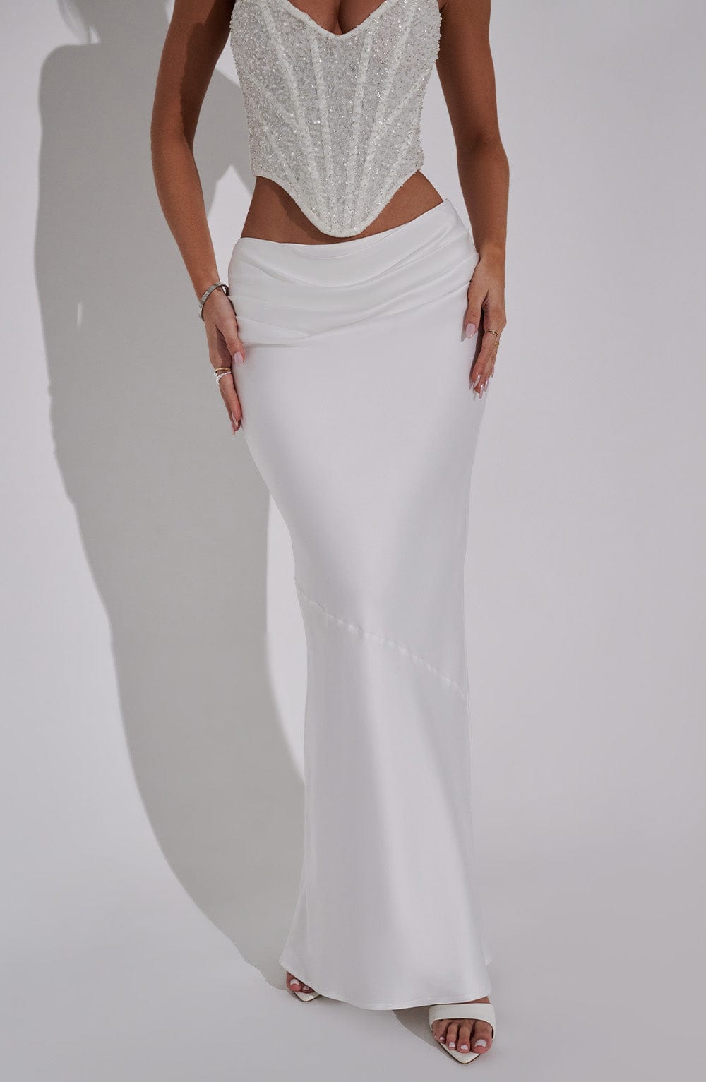 Bernadette Saten Maxi Etek – Ekru