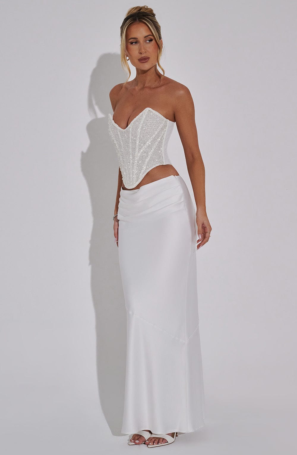 Bernadette Saten Maxi Etek – Ekru