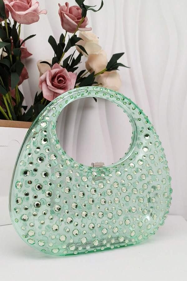 Diamante Süslemeli Akrilik Clutch Çanta