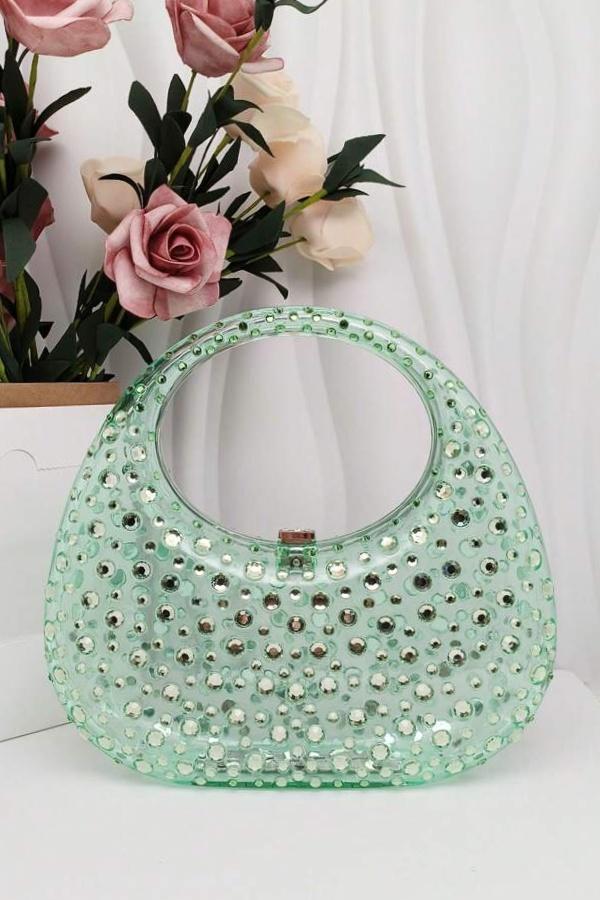 Diamante Süslemeli Akrilik Clutch Çanta