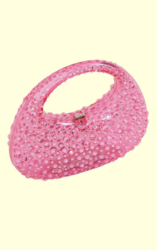 Diamante Süslemeli Akrilik Clutch Çanta