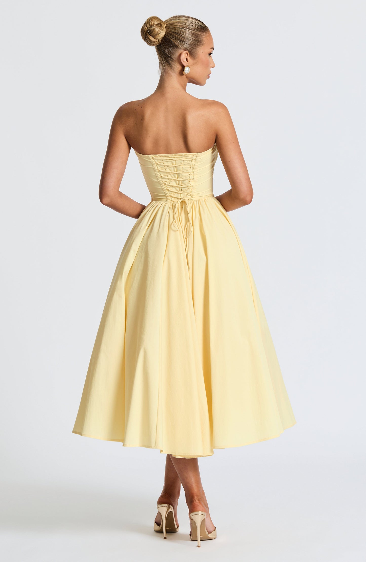 Prim Fiyonklu Midi Elbise – Limon Sarısı