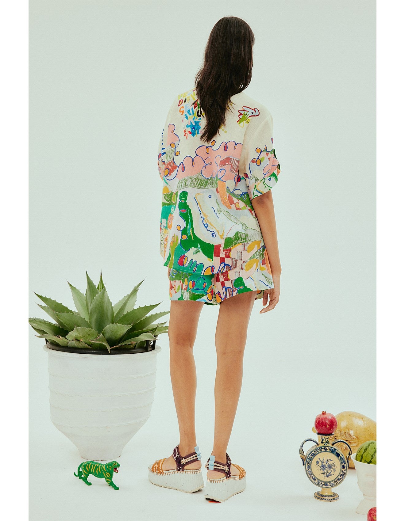 Gelatina Art Set – Renkli Oversize Gömlek & Şort Takımı