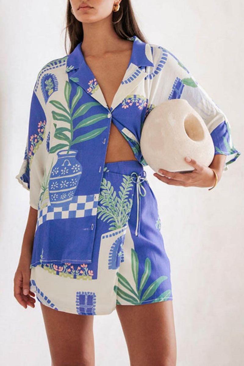 Botanik Baskı Gömlek ve  Bağcıklı Etek Seti