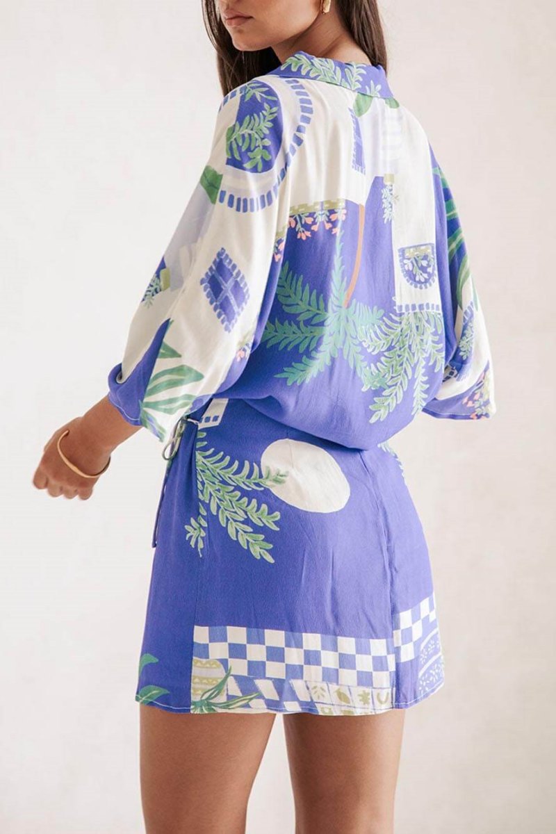 Botanik Baskı Gömlek ve  Bağcıklı Etek Seti