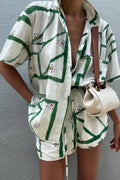 Benzersiz Narin Baskılı Gevşek Düğmeli Üst Şort Takım