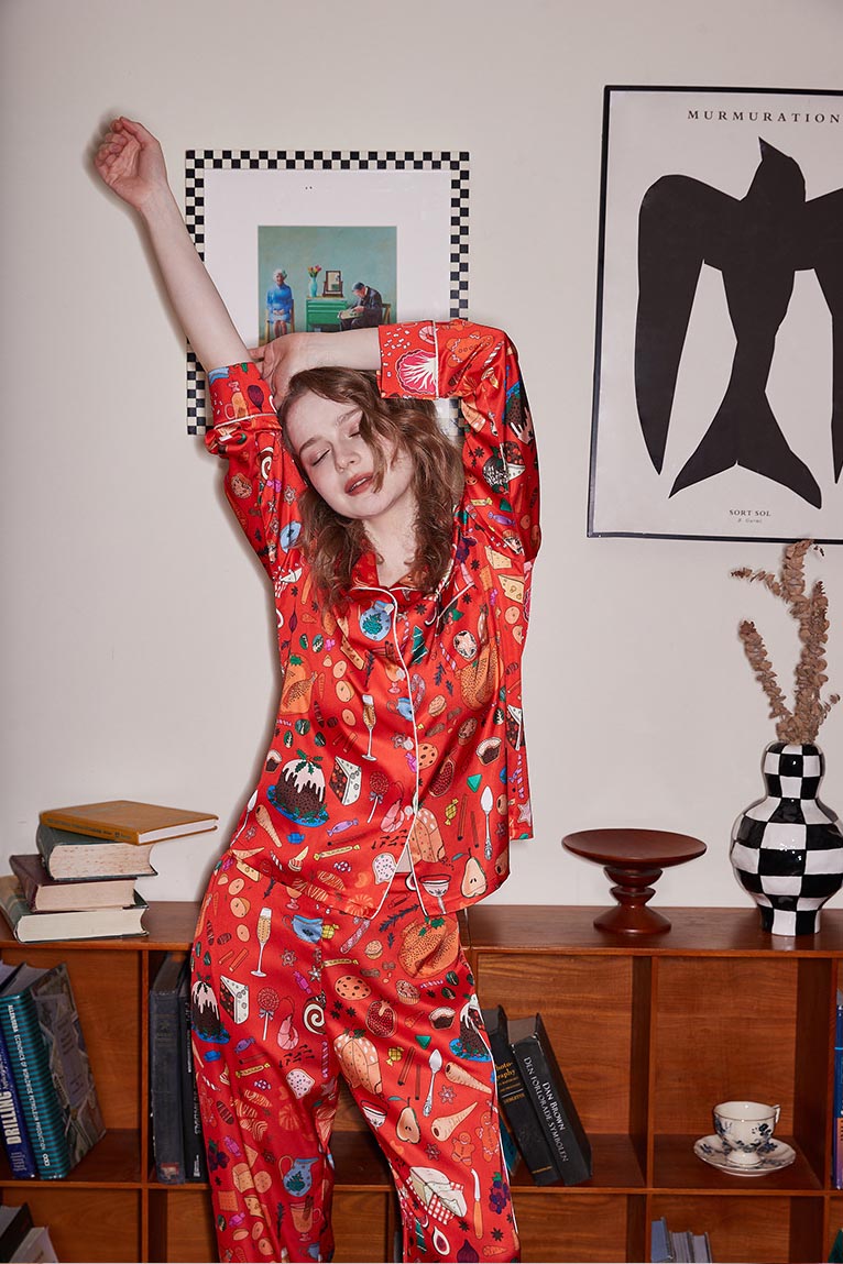 Sıcak Hava Balonu Baskılı Pijama Takımı - Turuncu