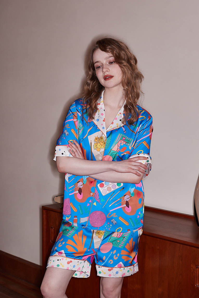 Sıcak Hava Balonu Baskılı Pijama Takımı - Mavi