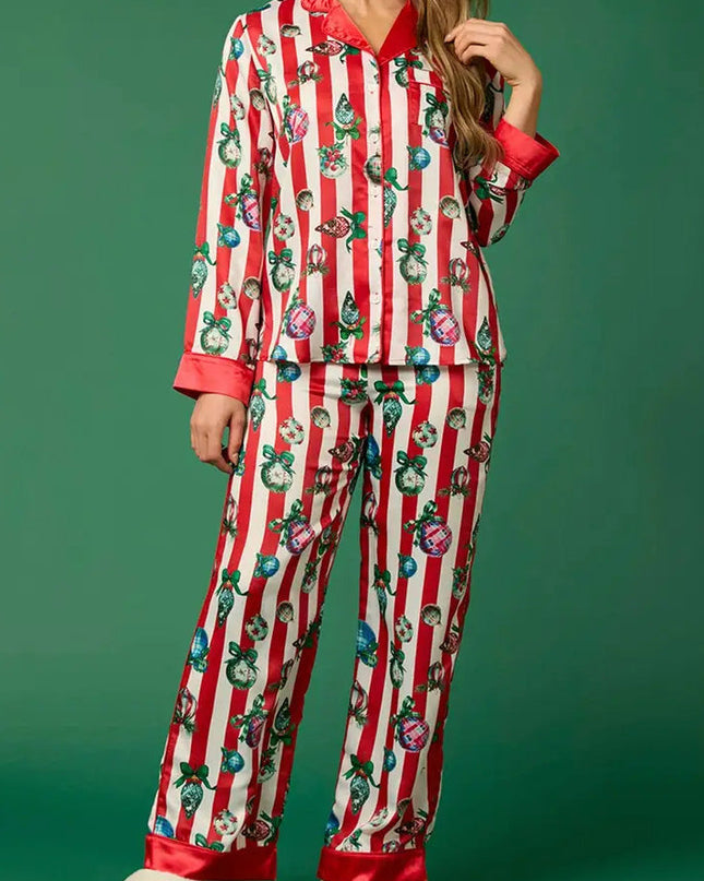 Noel Festivali Çizgili Pijama Takımı