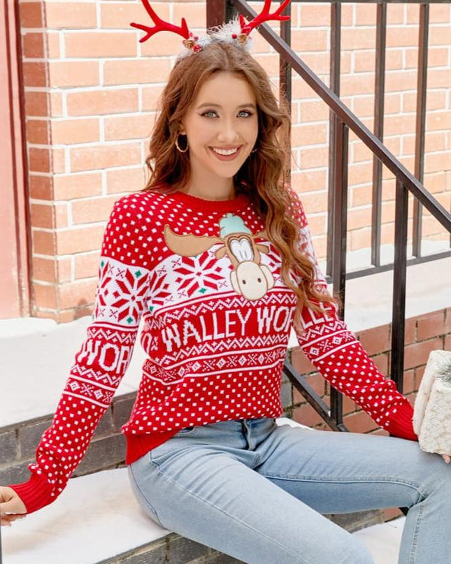 Karikatür İşlemeli Örme Kazak