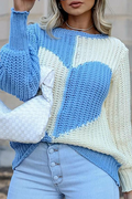 Rahat Patchwork Kontrast O Yaka Üst Kazak