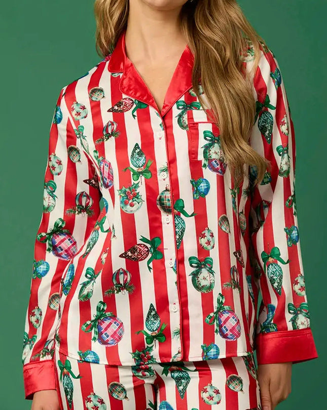 Noel Festivali Çizgili Pijama Takımı