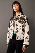 İnek Desenli Sahte Kürk Gömlek Tarzı Ceket