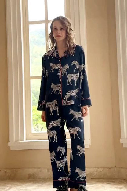 Mavi Zebra Desenli Pijama Takımı