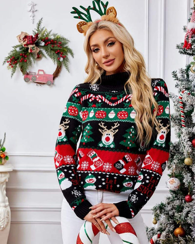 Yüksek Yaka Noel Kardan Adamı Nakışlı Kazak