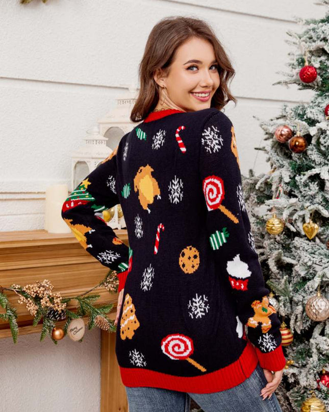 Günlük Bisiklet Yaka İşlemeli Noel Ağacı Kazak