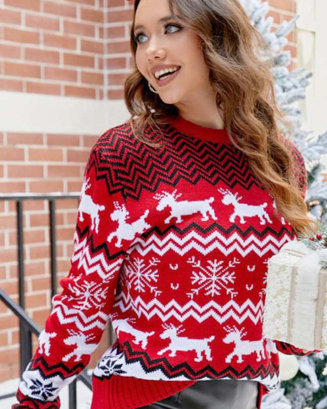 Çizgili Noel Ren Geyiği Örgü Kazak