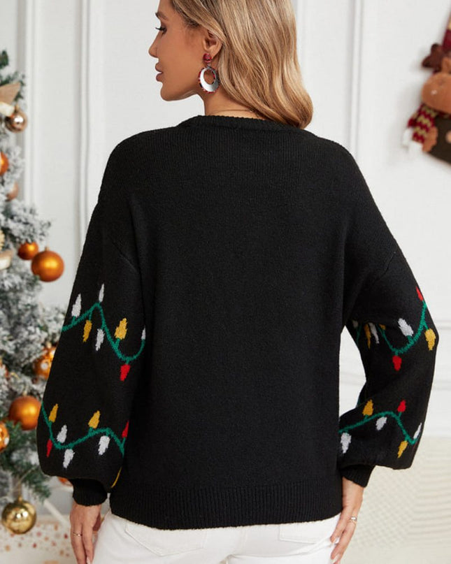 Günlük Bisiklet Yaka Nakışlı Triko Kazak – Renkli İpli