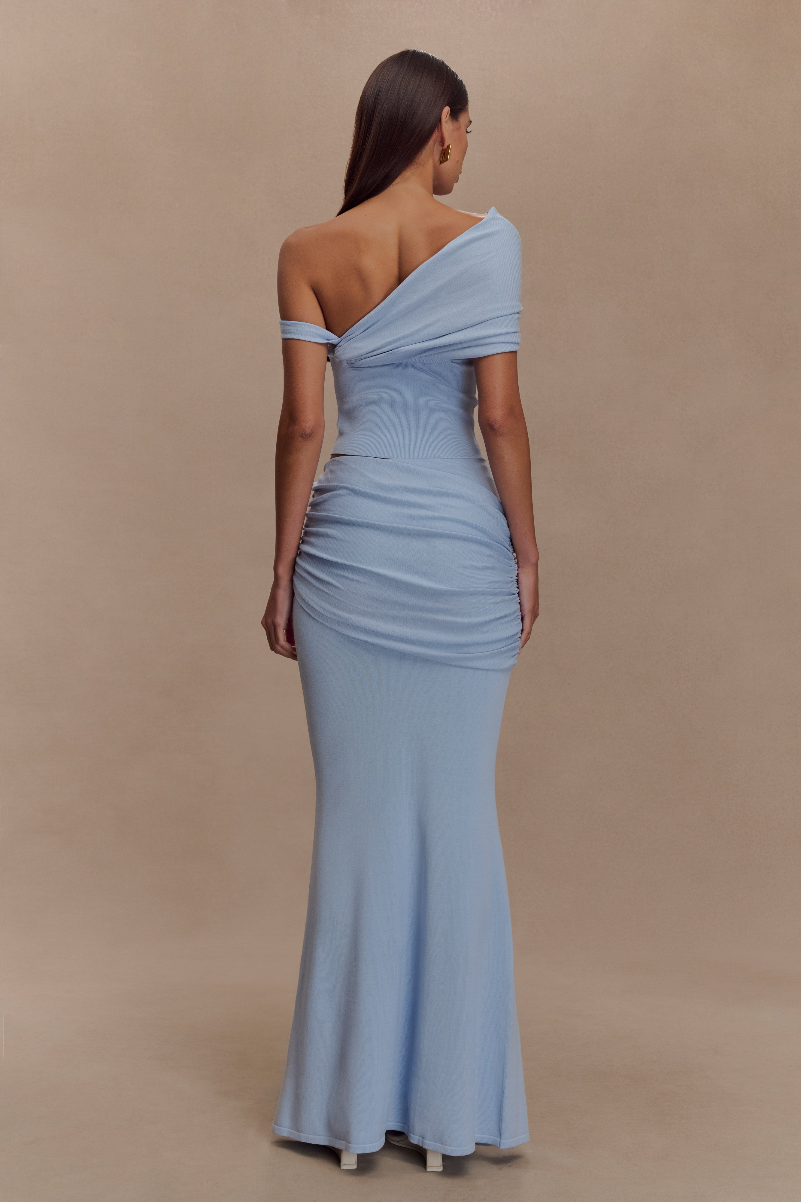 Skyline Drapeli Maxi Etek – Buz Mavi