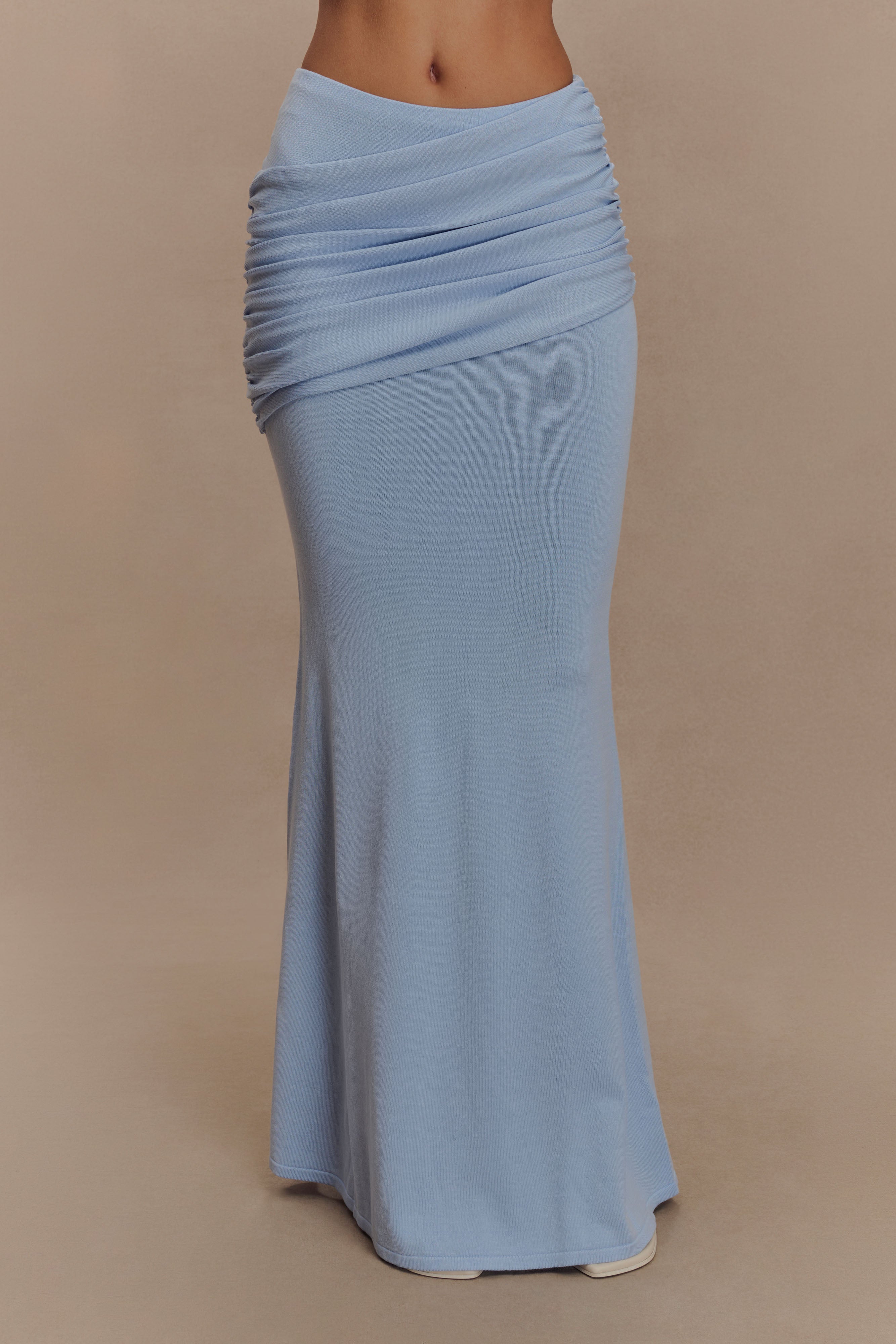 Skyline Drapeli Maxi Etek – Buz Mavi