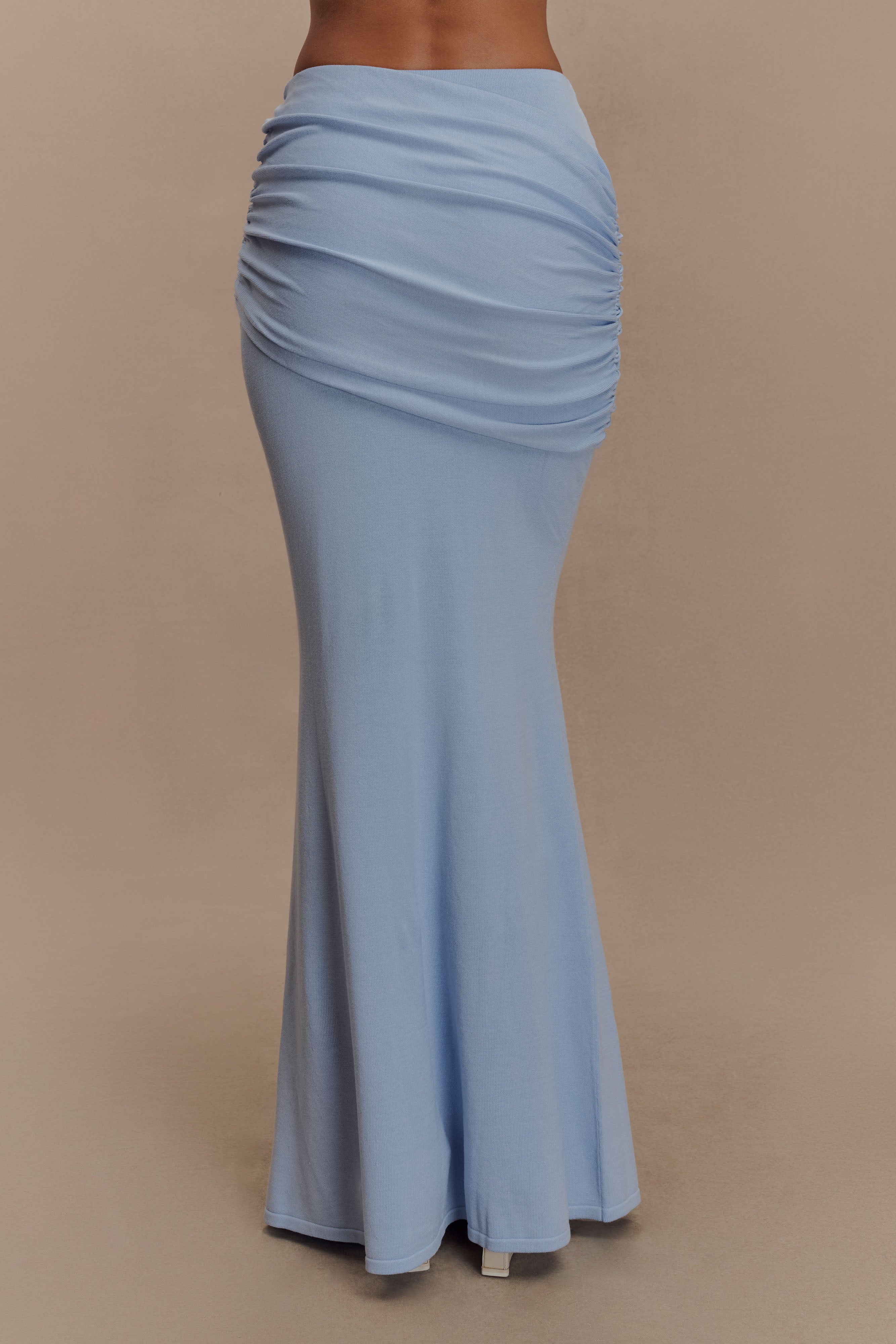 Skyline Drapeli Maxi Etek – Buz Mavi