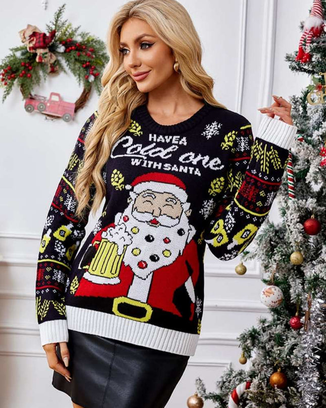 Günlük Bisiklet Yaka Örgü Kazak – Noel Baba Bira Keyfi