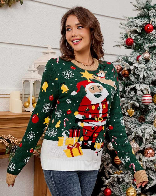 Noel Baba Yuvarlak Yaka Kazak Örgü Kazak