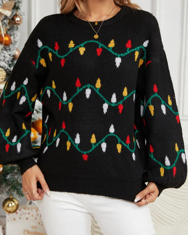 Günlük Bisiklet Yaka Nakışlı Triko Kazak – Renkli İpli