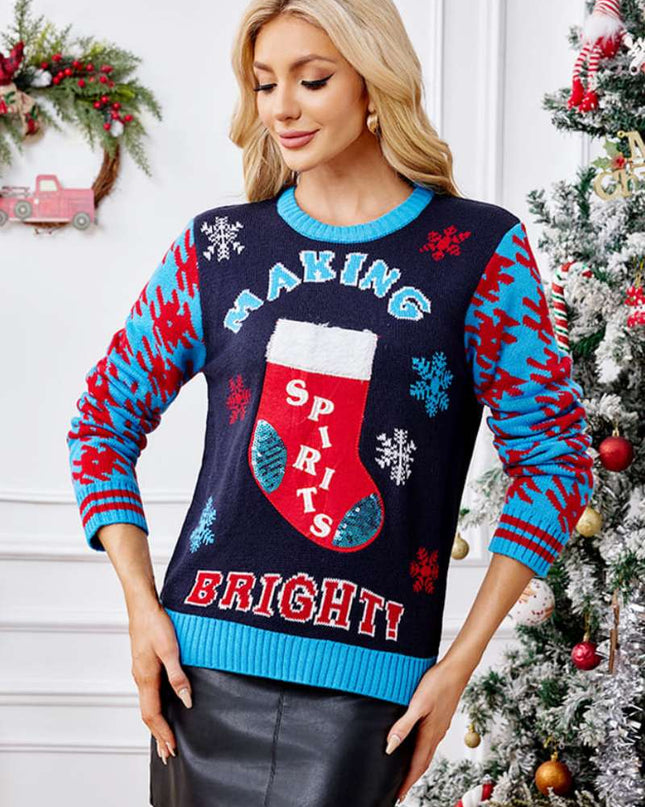 Günlük Noel Çorapları Nakışlı Örgü Kazak