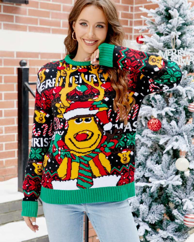 Noel Karikatür Ren Geyiği Örgü Kazak