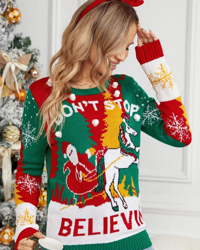 NOEL BABA VE REYN GEYİĞİ KIZAK ÖRGÜ KAZAK