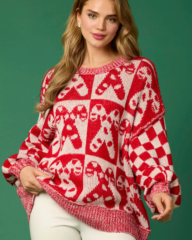 Şeker Kamışı Noel İğneleri ve Zencefilli Kurabiye Adam Örgü Kazak