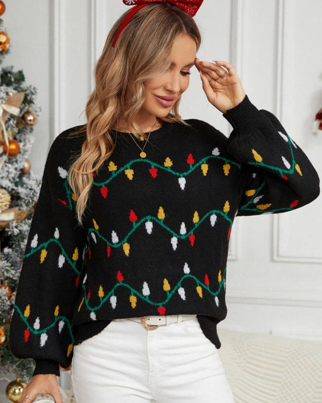 Günlük Bisiklet Yaka Nakışlı Triko Kazak – Renkli İpli