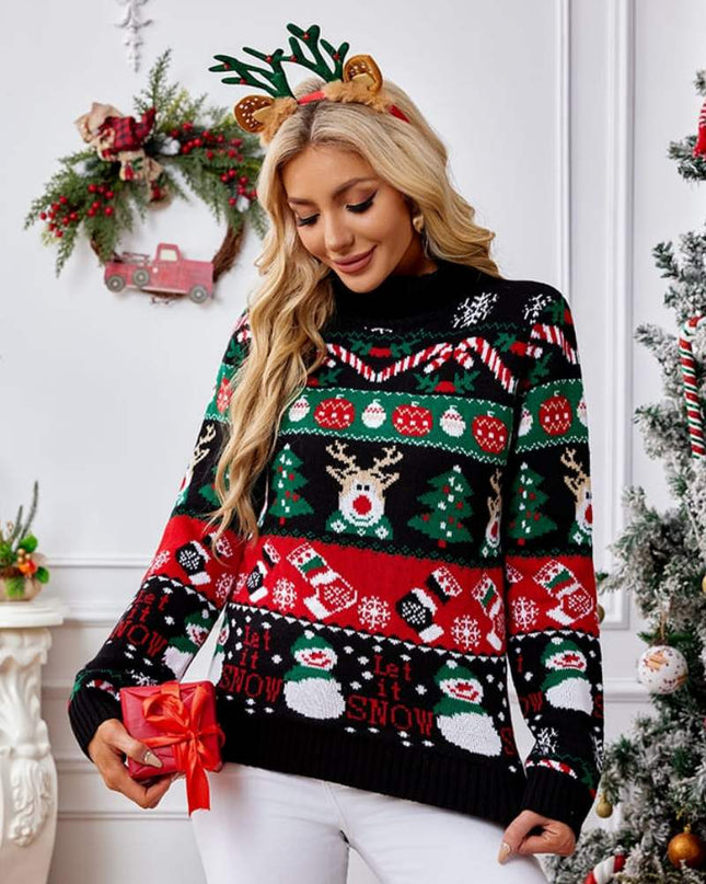 Yüksek Yaka Noel Kardan Adamı Nakışlı Kazak