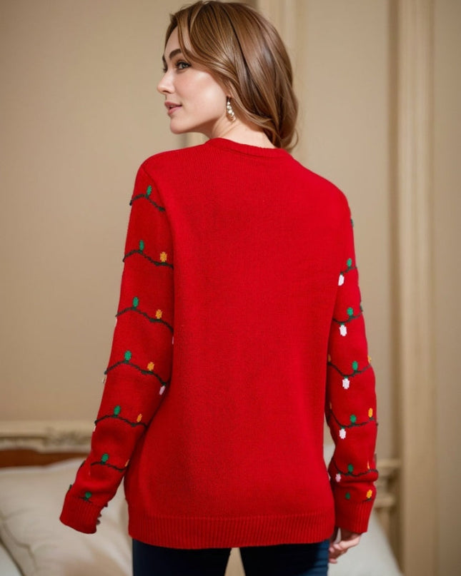 İşlemeli Noel Ağacı Örgü Kazak