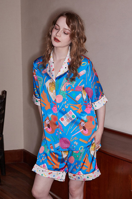 Sıcak Hava Balonu Baskılı Pijama Takımı - Mavi