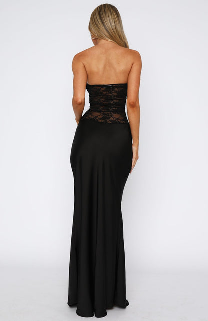 Fall In Love Siyah Straplez Maxi Elbise