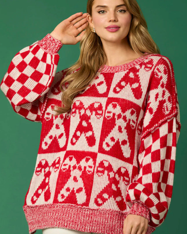 Şeker Kamışı Noel İğneleri ve Zencefilli Kurabiye Adam Örgü Kazak