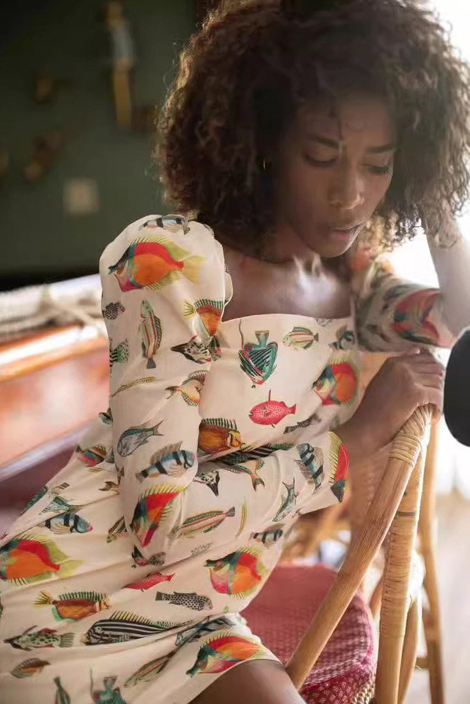 Balık Desenli Mini Elbise