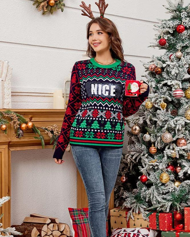 Payet İşlemeli Noel Jakarlı Örme Kazak