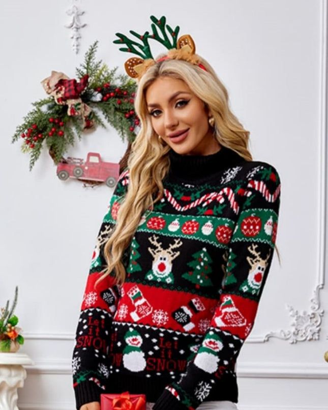 Yüksek Yaka Noel Kardan Adamı Nakışlı Kazak