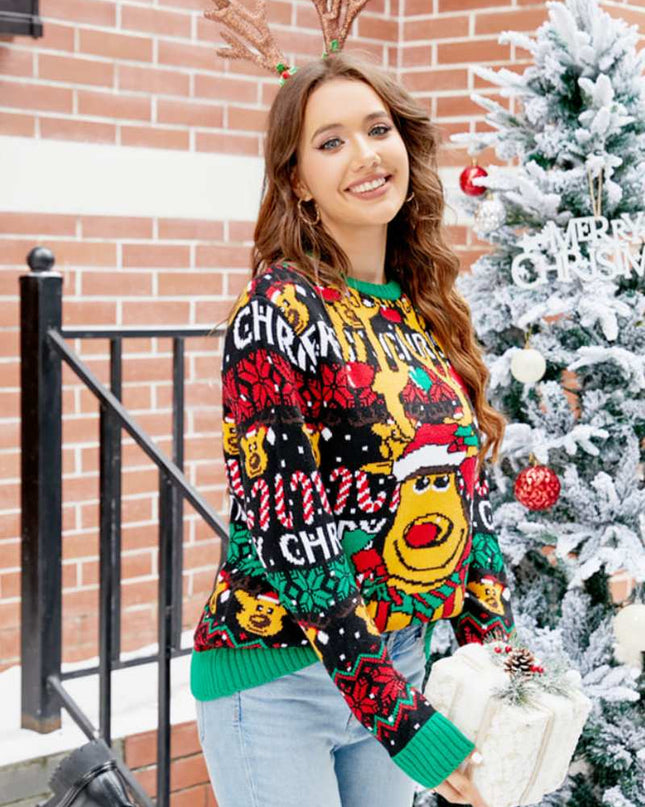 Noel Karikatür Ren Geyiği Örgü Kazak