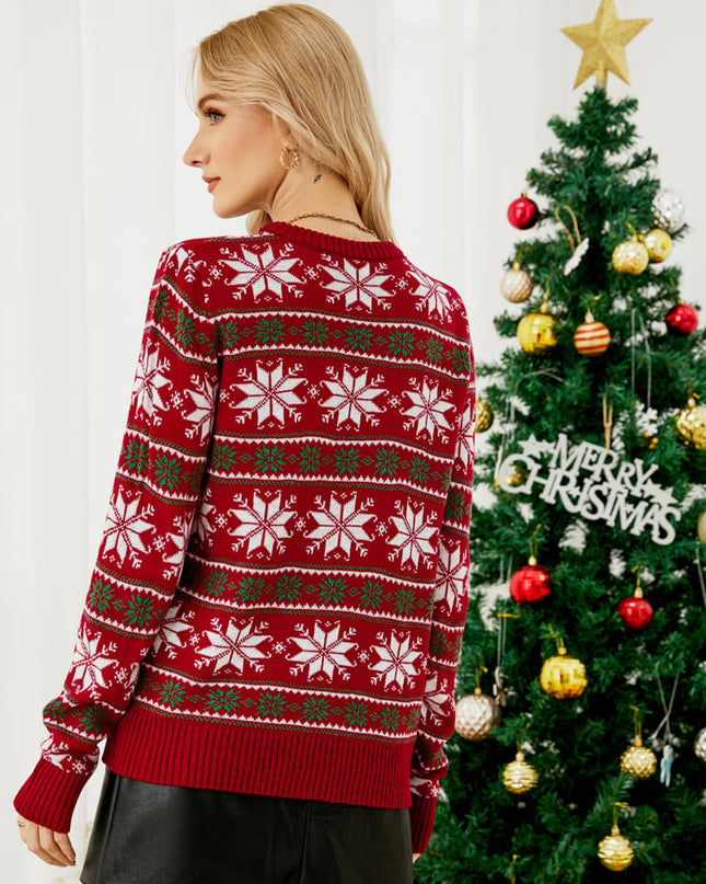 Noel Günlük Kar Tanesi İşlemeli Örgü Kazak