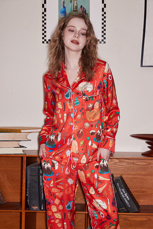 Sıcak Hava Balonu Baskılı Pijama Takımı - Turuncu