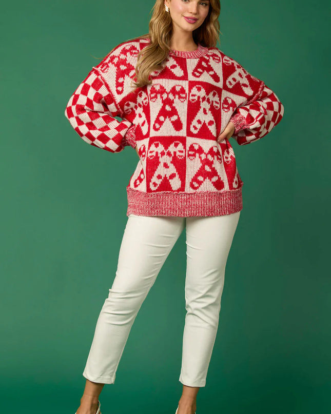 Şeker Kamışı Noel İğneleri ve Zencefilli Kurabiye Adam Örgü Kazak